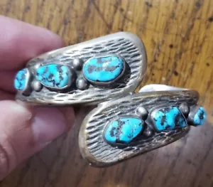 Bracciale Polsino Argento Sterling 925 Navajo Turchese Vintage - Foto 1 di 5