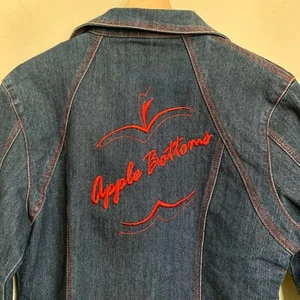 Apple Bottoms Jacket Blue Denim Red Stitch Embroidered Logo Collared Button XL - Picture 1 of 10
