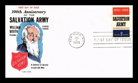 SALVATION ARMY 100TH ANIVERSARY 1965 WILLIAM BOOTH FLUEGEL CACHET FDC UNADDR Cover