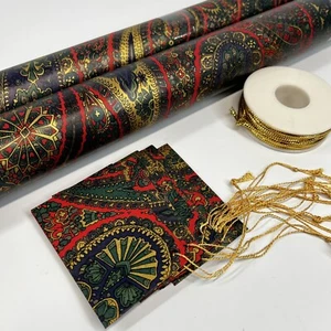 Juego de caja de papel de envolver vintage de cachemira Sally Foster con etiquetas de regalo y cinta NUEVO - Imagen 1 de 3