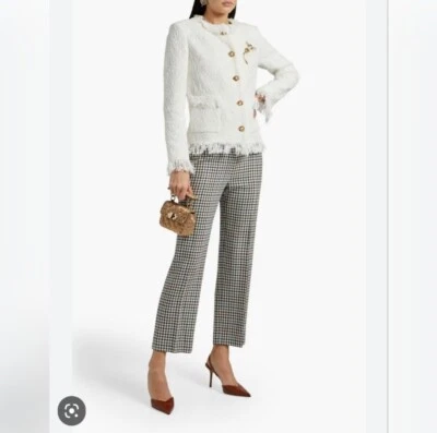 Oscar De La Renta Pantalones Cónicos Pata de Gallo Paneles Lana-Tweed Crudo Talla 4 Foto 1 de 4