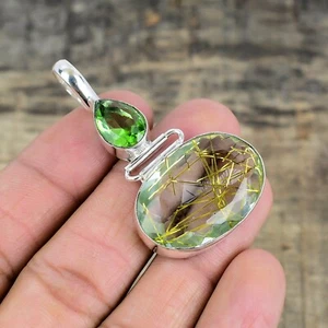 Golden Rutile Handmade 925 Sterling Silver Jewelry Pendant For Christmas Gifts - Picture 1 of 4