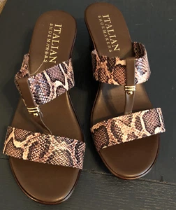 WOMAN HEELED SANDAL BY ITALIAN SHOEMAKERS: Snake Double Strap Wedges-Size US 8.5 - Picture 1 of 5
