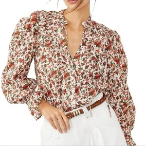 Free People Meant to Be Floral Cotton Long sleeve blouse size XS Vintage Combo - Picture 1 of 12