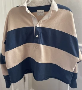 Albercrombie And Fitch Soft Af Navy Blue/Tan Women’s Size Xlg - Picture 1 of 4
