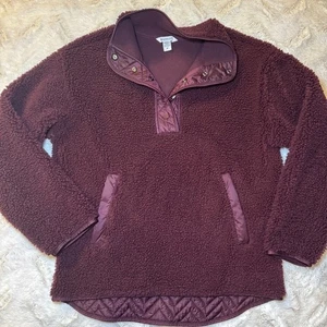 Athleta Eggplant Cozy Sherpa Snap Pullover Sweatshirt Size Medium - Picture 1 of 12