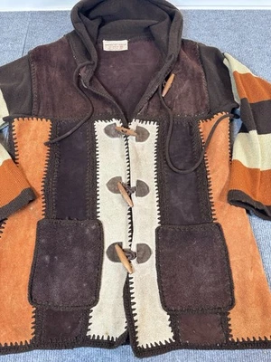 1960s Vintage Suede Patchwork Jacket Blazer Vtg 60s Hippie Leather 100% Acrylic  - Image 1 of 4