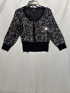 Suéter cárdigan con cremallera de lentejuelas negras S White House Black Market para mujer - Imagen 1 de 2
