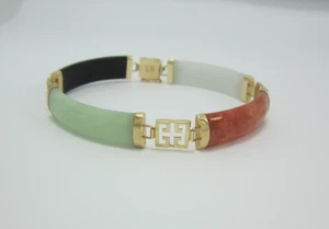 SCHÖNES 14K GELBGOLD (7") ONYX JADE MULTI-STEIN BAR ARMBAND 13,5G - Bild 1 von 12