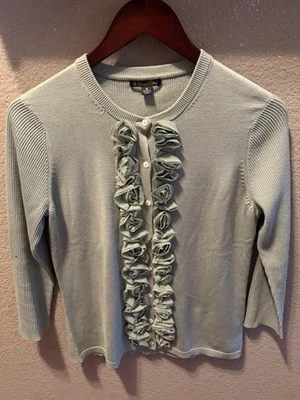 Женский кардиган Brooks Brothers из шелка хлопка с оборками свитер как новый/зеленый шалфей средний размер - Изображение 1 из 4