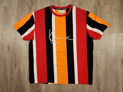Vintage Karl Kani T Shirt Size Large Striped Hip Hop Skater Embroidered Logo - Image 1 of 4