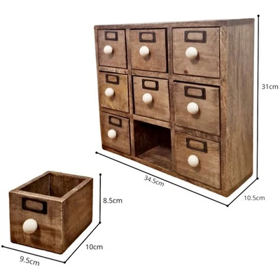 9 Drawer Solid Mango Wooden Trinket Chest/Draw With Ceramic Knob Handles Storage - image 1 of 4