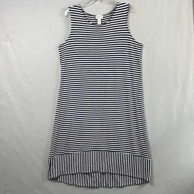 Chicos 3 Dress Womens  XL Midi Sleeveless Navy & White Striped Stretch Hi- Low - Image 1 of 4