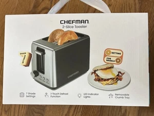 Chefman 2-Slice Stainless Steel Toaster Removable Crumb Tray Bagel LED 7 Shades - Picture 1 of 3