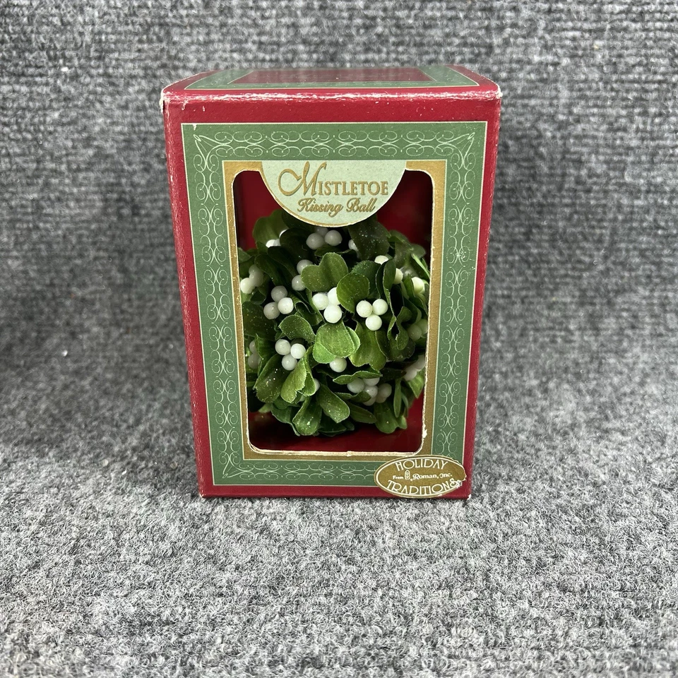 Antigo visco beijando bola turquesa 1998 NOVO enfeite de cabide de plástico de seda romana - Imagem 1 de 4