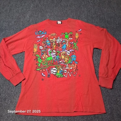 Vintage Volcom Cartoon Monsters Shirt Size Medium Red Long Sleeve Crew Neck - Image 1 of 4