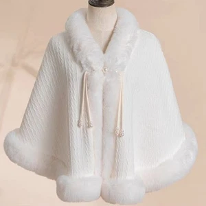 Ladies Chinese Retro Cheongsam Shawl Beaded Tassel Faux Fur Plush Cape Wedding - Picture 1 of 8
