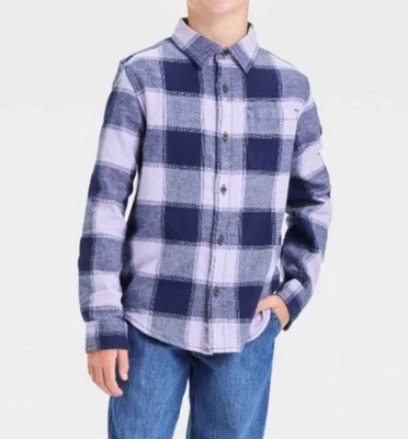 Boy’s Cat & Jack Purple Plaid Button Down Flannel Shirt M NWT - Image 1 of 4