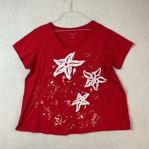 Camiseta Woman Within para mujer 1X Pullover tejido manga corta floral rojo blanco - Imagen 1 de 10