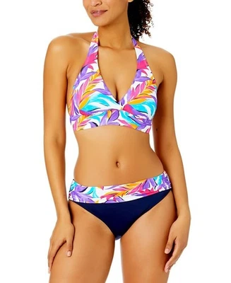 Parte inferior de bikini Anne Cole estampado blanco, diseño plegable, XS Foto 1 de 3