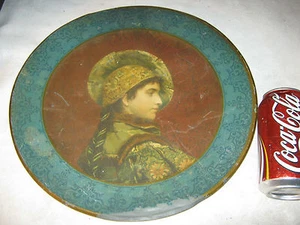 ANTIQUE c. 1905 TIN LITHO BOY MAN PROFILE PORTRAIT BY H. B. BEACH PLATE CHARGER - Picture 1 of 6