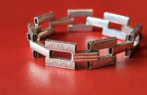 Vintage 1930s Art Deco Sterling Silver Floral Stamped Flower Link Bracelet 7" - Picture 1 of 15