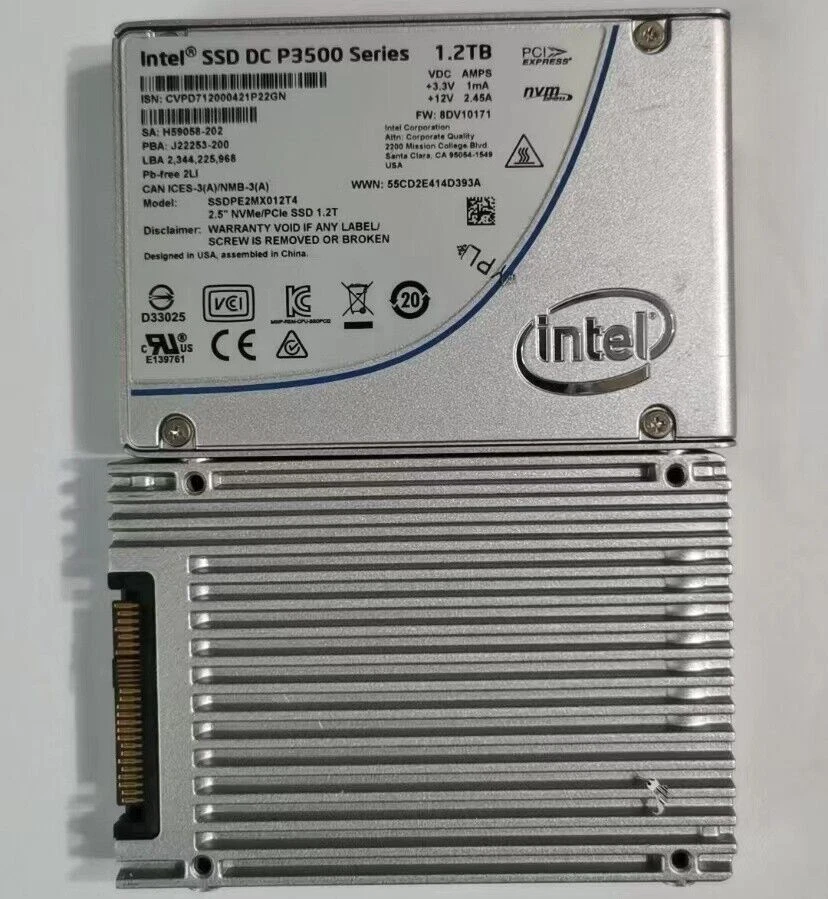 Intel 1.2TB DC SSD Series P3500 MLC PCIE NVMe 2.5" SSD 1.2TB SSDPE2MX012T4 VDC - Image 1 of 1