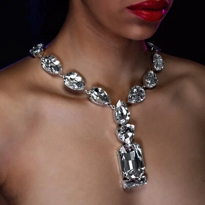 Rhinestone Crystal Choker Necklace Wedding Party Prom Necklaces For Women - Image 1 of 3