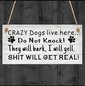 Crazy Dogs Live Here Wall Hanging Door Dog Sign Funny Plaque 10cm x 20cm - Picture 1 of 24