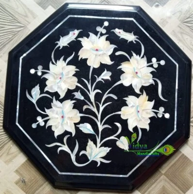 Tampo de mesa de centro mármore 12" madrepérolas incrustado arte marchetaria decoração para casa - Imagem 1 de 3