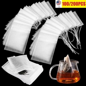 100/200PCS Disposable Empty Tea Bag Drawstring Seal Teabags Herb Tea Filters - Picture 1 of 12