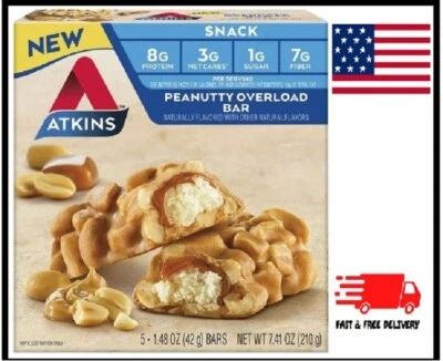 Lancheira Atkins Peanutty Overload, 8g de proteína, rica em fibras, 5 unidades - Imagem 1 de 3