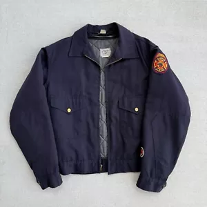 Vintage 1950s 60s Firefighter FD Workwear Jacket Cropped Gabardine Zip Liner - Picture 1 of 20