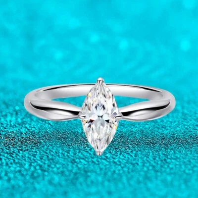 1CT Marquise Cut Moissanite Solitaire Women Engagement Ring 925 Sterling Silver - Image 1 of 4