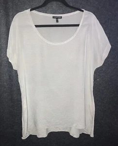 Eileen Fisher Womens Medium Top Tan Stripe Short Sleeve 100% Silk Career Wear - Picture 1 of 10