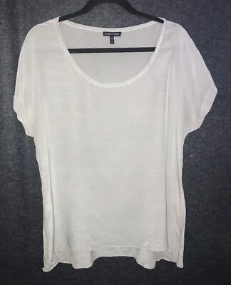 Eileen Fisher Womens Medium Top Tan Stripe Short Sleeve 100% Silk Career Wear - Image 1 of 4
