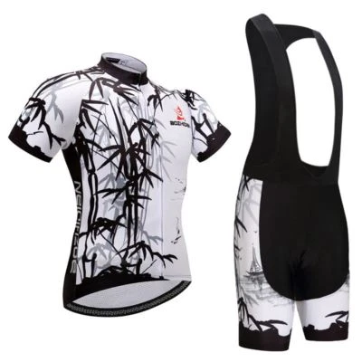 Kit de ciclismo masculino bambu manga curta jersey e conjunto de shorts acolchoados (bib) P-5XL - Imagem 1 de 4