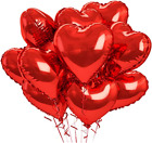 Red Heart Foil Balloons Set, Pack Of 10, Red Heart Mylar Balloon Decorations, Re
