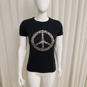 Carolina Herrera schwarz verziertes Peace Symbol T-Shirt, neu ohne Etikett, Gr. M - Bild 1 von 4
