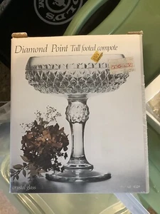 Diamond Point Candy Dish Tall Footed Compote Crystal Indiana Glass NIB 7.25 in - Picture 1 of 10