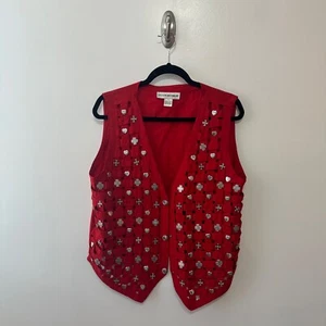 VTG 80s Ellen Richman Womens M Sleeveless Vest Waistcoat Red Embellished Western - Picture 1 of 15