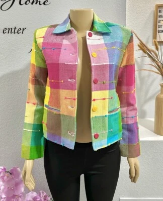 Blazer De Colección Años 90 Colorido Talla XS Algodón a Cuadros Tejido Diseñador Usado en Excelente Condición Ana's Fashions Foto 1 de 4