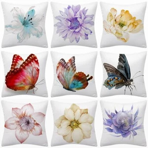 PILLOW COVER Colorful Butterfly Watercolor Soft Floral White Cushion Case 18x18" - Picture 1 of 23