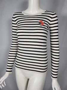 J CREW Teddie weiß schwarz Streifen bestickt Vogel Baumwolle Pullover Gr. XXS - Bild 1 von 3