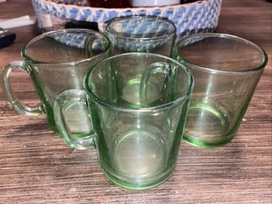 4-Vintage Green Glass Coffee Mugs Cups France AROCOROC (?) - Picture 1 of 5