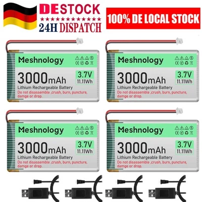 4 x 3,7 V 3000 mAh LiPo-Akku 1S 3C 103665 Lithium-Polymer-Akku mit USB-Ladekabel - Bild 1 von 4