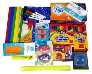 to School Supplies Bundle with Tissue Markers Pencils Sharpeners Crayons Erasers - Picture 1 of 3