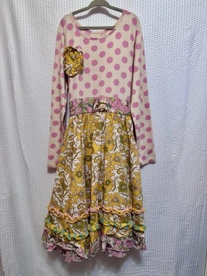 Girl’s Mustard Pie Floral, Pink Polka Dot, Ruffled Dress Size 12, See Photos - Image 1 of 4