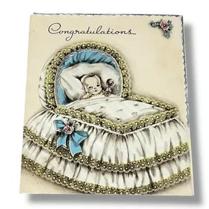 Tarjeta de felicitación vintage Felicitaciones bebé en moisés GBX - Imagen 1 de 4