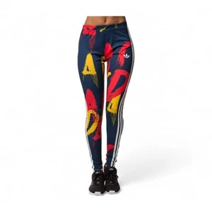 ADIDAS Paris Graphic Print Three Stripe Leggings Navy Red Yellow - Medium - Picture 1 of 12